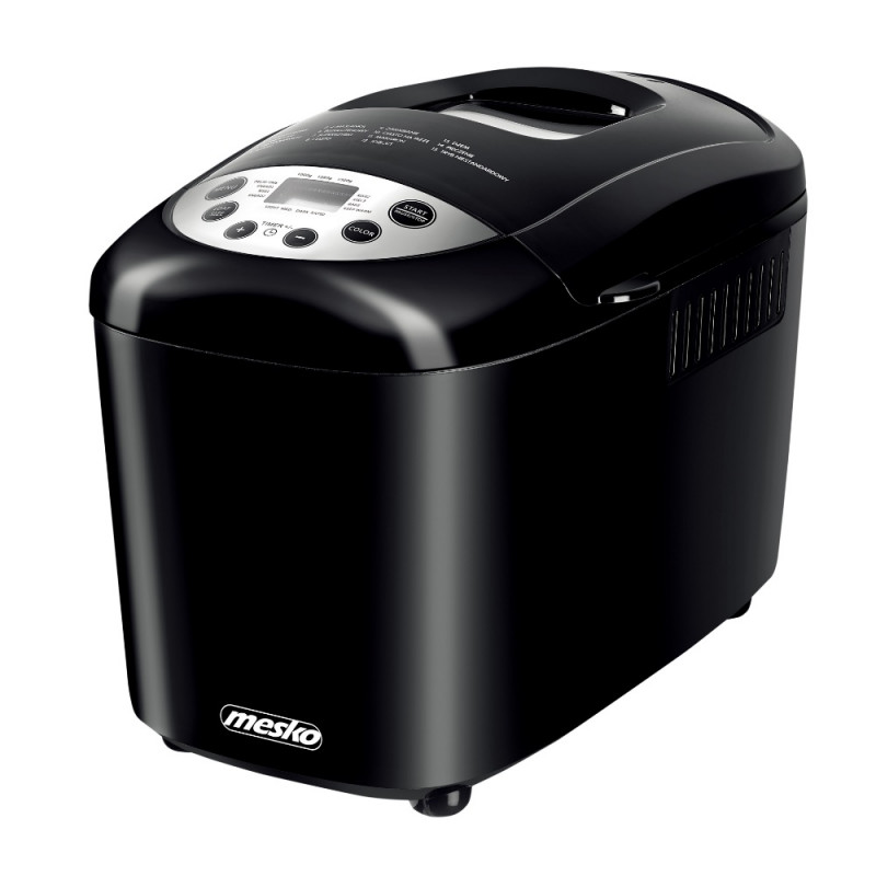 Mesko MS 6022 αρτοπαρασκευαστής, 1/1,5 kg, 850 W, 15 προγράμματα, οθόνη LCD, διπλός αναδευτήρας, κινητό καλάθι, Μαύρο