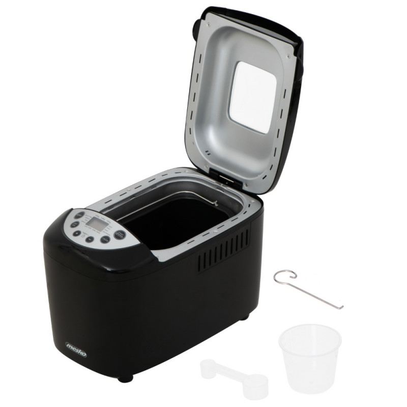 Mesko MS 6022 αρτοπαρασκευαστής, 1/1,5 kg, 850 W, 15 προγράμματα, οθόνη LCD, διπλός αναδευτήρας, κινητό καλάθι, Μαύρο