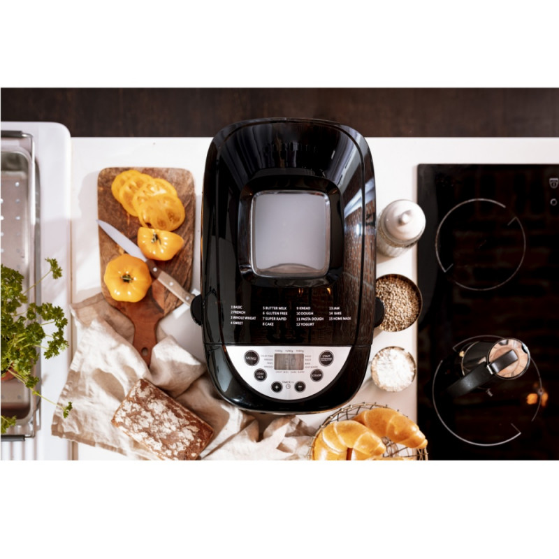 Mesko MS 6022 αρτοπαρασκευαστής, 1/1,5 kg, 850 W, 15 προγράμματα, οθόνη LCD, διπλός αναδευτήρας, κινητό καλάθι, Μαύρο