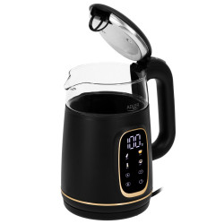 Ηλεκτρικός βραστήρας Adler AD 1305, 1850/2200 W, 1,7 l, Έλεγχος αφής, Έγχρωμη οθόνη LCD, Πέντε ρυθμίσεις θερμοκρασίας 40-100°C, Φίλτρο κατά της καθίζησης, Μαύρο/χρυσό