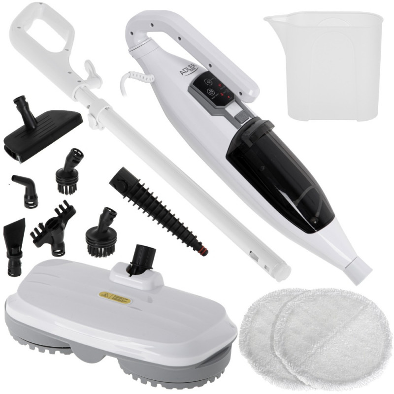 Σφουγγαρίστρα ατμού Adler AD 7052, 1300 W, 3 ρυθμίσεις, 0,550 l, 2 περιστρεφόμενες κεφαλές, 2 τρόποι λειτουργίας, Γρήγορη προθέρμανση, Λευκό
