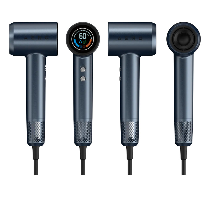 Στεγνωτήρας μαλλιών AENO HD3 AHD0003, 1500W, κινητήρας χωρίς ψήκτρες, 3 ταχύτητες, 5 επίπεδα, 68 dB, οθόνη LED, μπλε