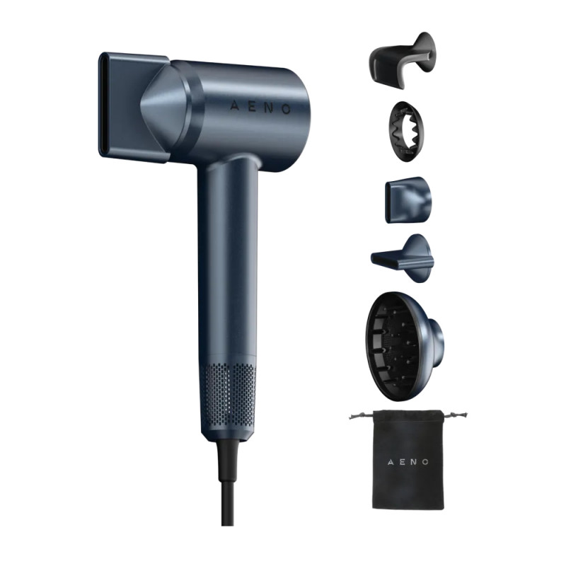 Στεγνωτήρας μαλλιών AENO HD3 AHD0003, 1500W, κινητήρας χωρίς ψήκτρες, 3 ταχύτητες, 5 επίπεδα, 68 dB, οθόνη LED, μπλε