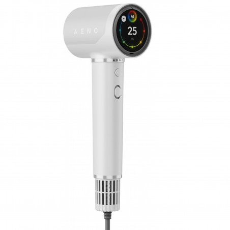Στεγνωτήρας μαλλιών AENO HD5 AHD0005W, 1500W, Μοτέρ χωρίς ψήκτρες, 2 ταχύτητες, 3 επίπεδα, 67 dB, Λειτουργία AI, Φωνητικός έλεγχος, Λευκό