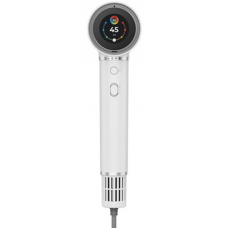 Στεγνωτήρας μαλλιών AENO HD5 AHD0005W, 1500W, Μοτέρ χωρίς ψήκτρες, 2 ταχύτητες, 3 επίπεδα, 67 dB, Λειτουργία AI, Φωνητικός έλεγχος, Λευκό
