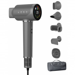 Στεγνωτήρας μαλλιών AENO HD5 AHD0005G, 1500W, Μοτέρ χωρίς ψήκτρες, 2 ταχύτητες, 3 επίπεδα, 67 dB, Λειτουργία AI, Φωνητικός έλεγχος, Γκρι