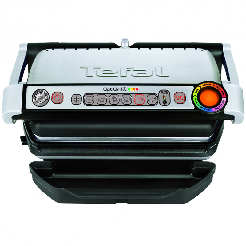 Ηλεκτρική ψησταριά Tefal OptiGrill+ Waffles GC716D12, 2000W, 6 προγράμματα, αντικολλητική επίστρωση Teflon, πλάκες βάφλας, ρύθμιση θερμοκρασίας, Max 275C, Inox