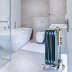 Καλοριφέρ λαδιού Ariete VINTAGE 0837/05, 1500W, 7 πτερύγια, 15 m2, 3 επίπεδα, περιστρεφόμενες ρόδες 360 μοιρών, Λαβή, Μπλε