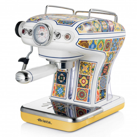 Καφετιέρα Ariete Positano 1389/1P, 850W, 15 bar, 0.9 l, Ατμομάγειρας γάλακτος, αλεσμένες και ESE δόσεις, Λευκό/κίτρινο