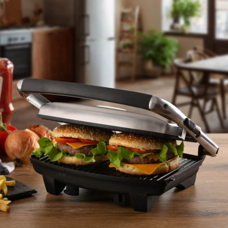 3in1 Ariete TOAST & GRILL SLIM 1911/10, Τοστιέρα, Γκριλ, Γκριλ, 1000W, 230C, Αντικολλητική επίστρωση, Ρυθμιζόμενη άνω πλάκα, Inox