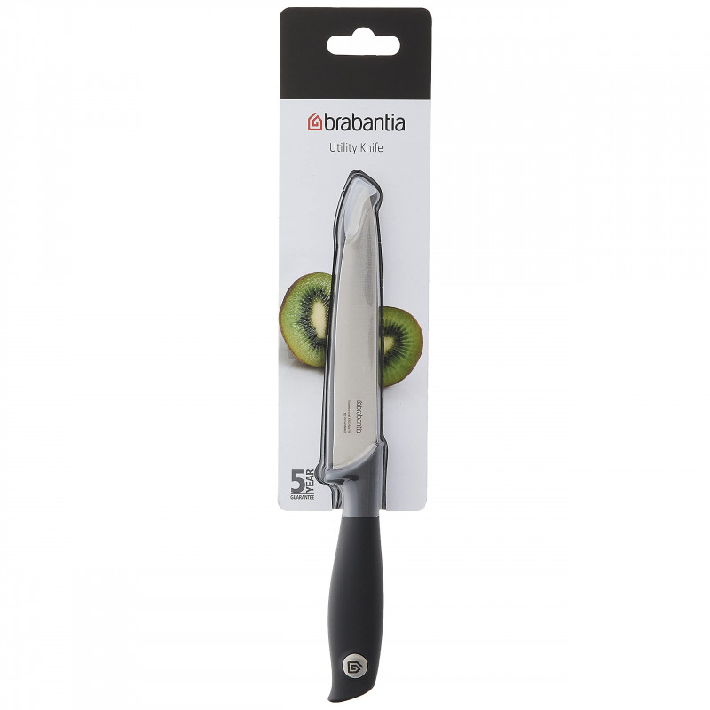 Μαχαίρι Brabantia Tasty+ 1001165, 13,3 cm, Σκληρυμένο ατσάλι, Ανθεκτικό σε γρατζουνιές και διάβρωση, Σκούρο γκρι