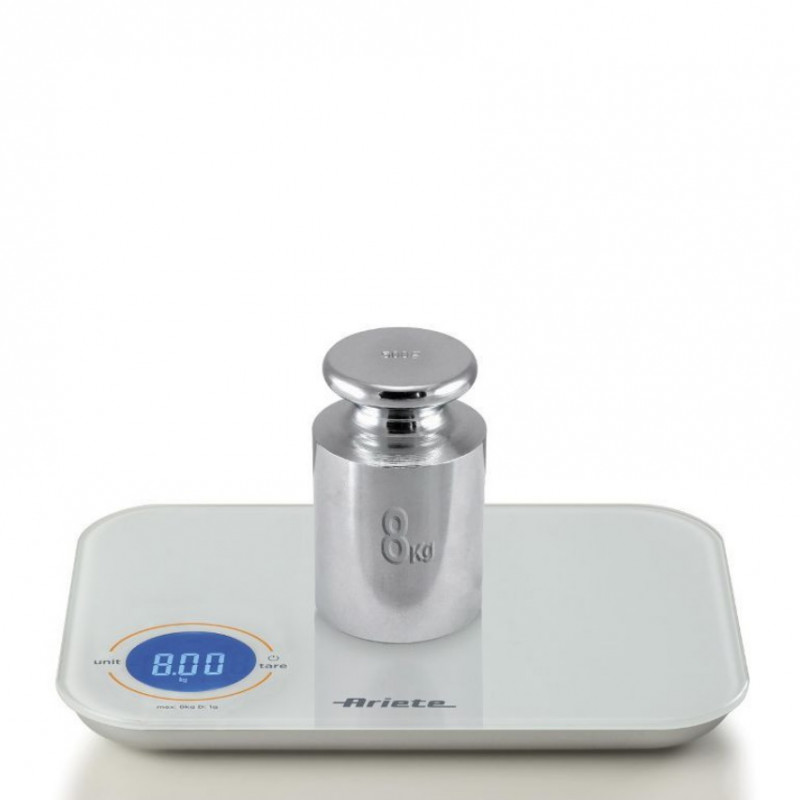 Ψηφιακή ζυγαριά κουζίνας Ariete BILANCIA DIGITALE 0851, Μέχρι 8 κιλά, Μετριασμένο γυαλί, Ταρίφα, Ψηφιακή οθόνη, Λευκό