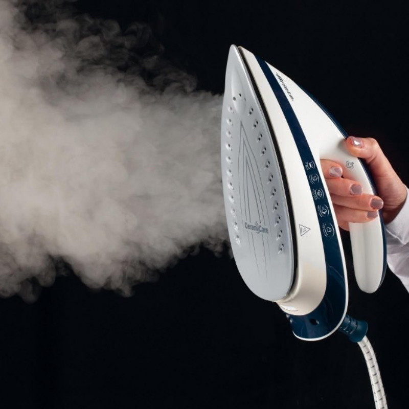 Σίδερο ατμού Ariete STEAM POWER PRO 5571/00, 2400W, 7 bar, 1.8 l, Κεραμική πλάκα, Απολιπαντής, Λειτουργία εξοικονόμησης ενέργειας, Λευκό/μπλε