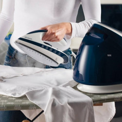 Σίδερο ατμού Ariete STEAM POWER PRO 5571/00, 2400W, 7 bar, 1.8 l, Κεραμική πλάκα, Απολιπαντής, Λειτουργία εξοικονόμησης ενέργειας, Λευκό/μπλε