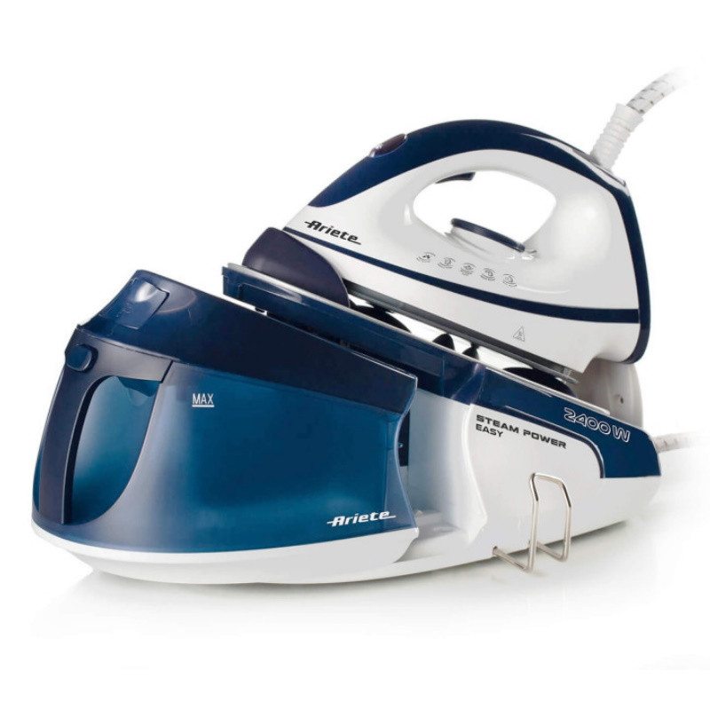 Σίδερο ατμού Ariete STEAM POWER PRO 5571/00, 2400W, 7 bar, 1.8 l, Κεραμική πλάκα, Απολιπαντής, Λειτουργία εξοικονόμησης ενέργειας, Λευκό/μπλε