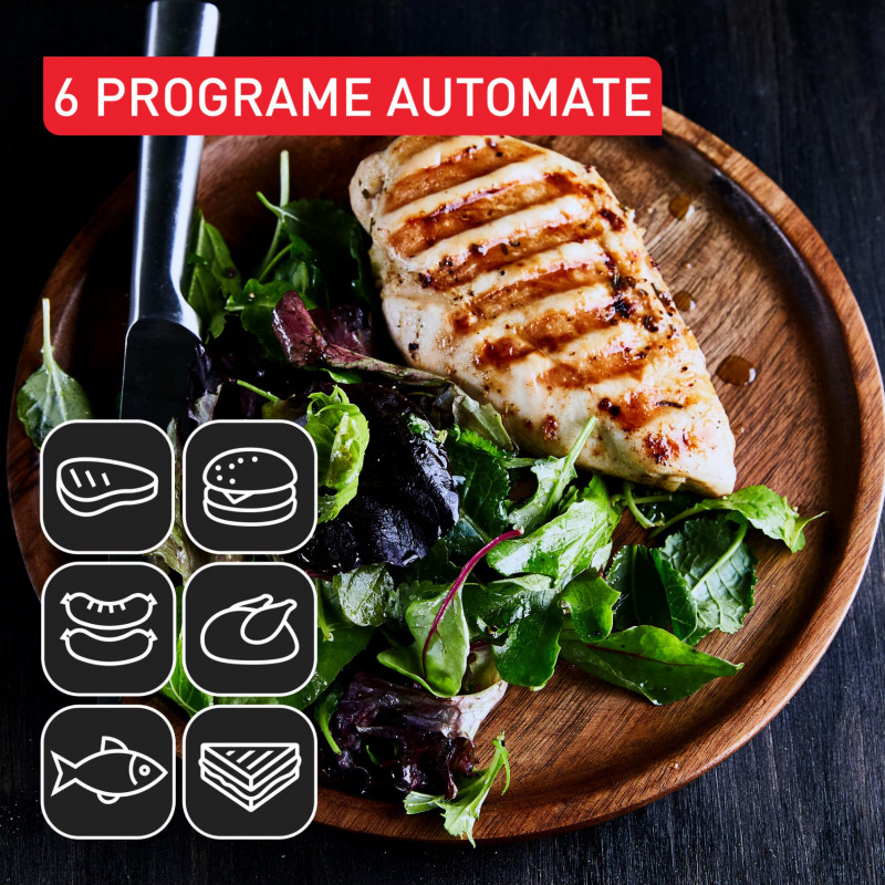 Tefal OptiGrill+ GC717810, 2000W, 6 προγράμματα, Αντικολλητική επίστρωση, Οθόνη αφής, Έξυπνη ψησταριά, Μαύρο