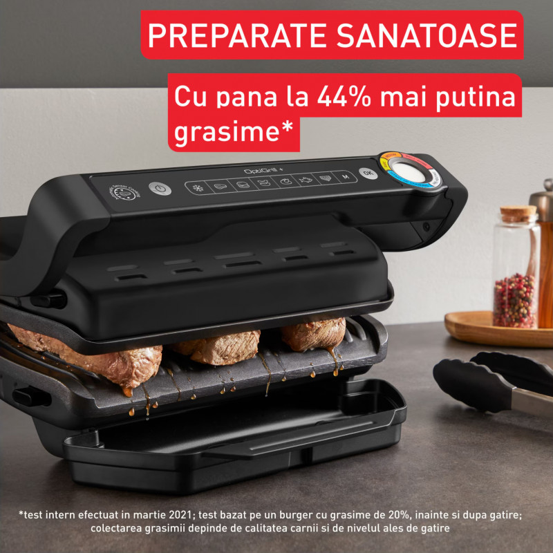 Tefal OptiGrill+ GC717810, 2000W, 6 προγράμματα, Αντικολλητική επίστρωση, Οθόνη αφής, Έξυπνη ψησταριά, Μαύρο