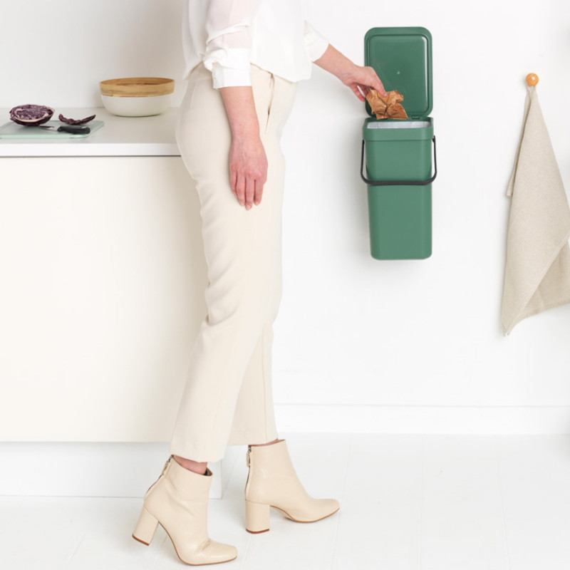 Κάδος χωριστής συλλογής απορριμμάτων Brabantia Sort&Go 1003235, 16 l, Χειρολαβή, Επιτοίχιος, Σκούρο πράσινο