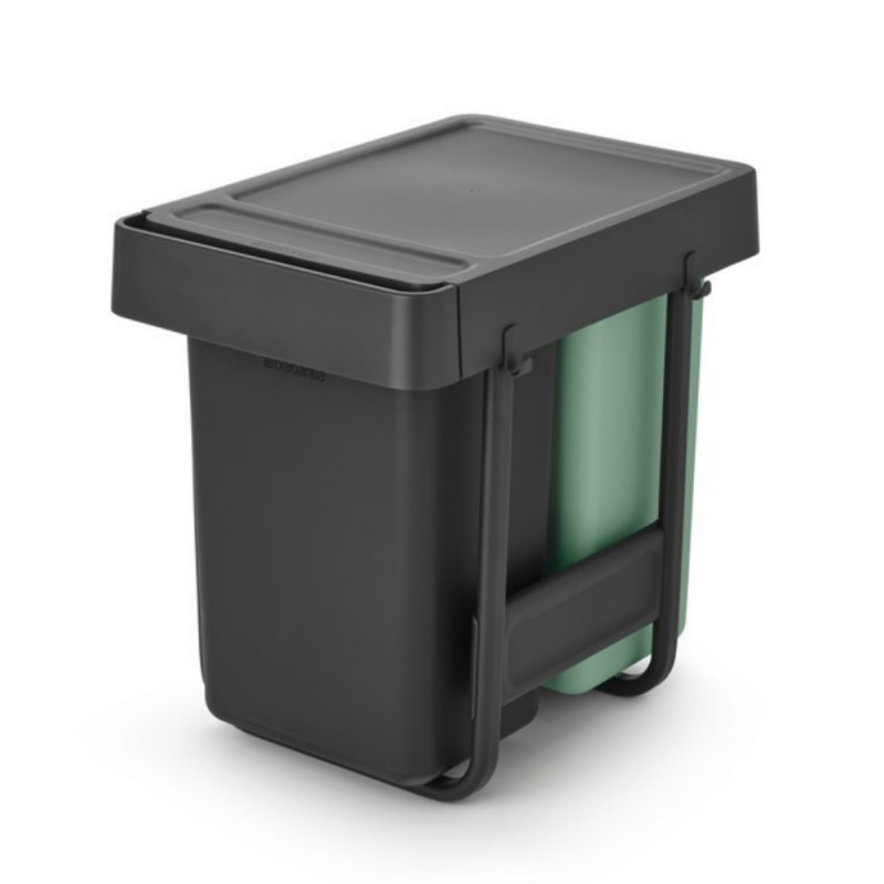 Brabantia Sort&Go κάδος χωριστής συλλογής 1008862, 2x15 l, Εσωτερική τοποθέτηση με τηλεσκοπικό πλαίσιο, Γκρι/πράσινο