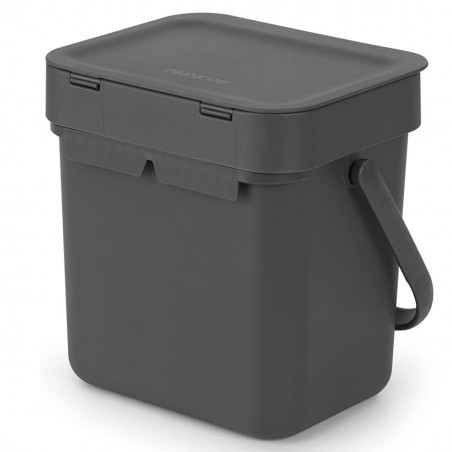 Κάδος χωριστής συλλογής απορριμμάτων Brabantia Sort&Go 1003230, 3 l, Χειρολαβή, Επιτοίχιος, Σκούρο γκρι