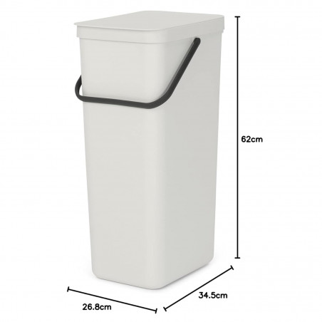 Κάδος χωριστής συλλογής απορριμμάτων Brabantia Sort&Go 1005554, 40 l, Χειρολαβή, Επιτοίχιος, Ανοιχτό γκρι