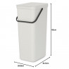 Κάδος χωριστής συλλογής απορριμμάτων Brabantia Sort&Go 1005554, 40 l, Χειρολαβή, Επιτοίχιος, Ανοιχτό γκρι