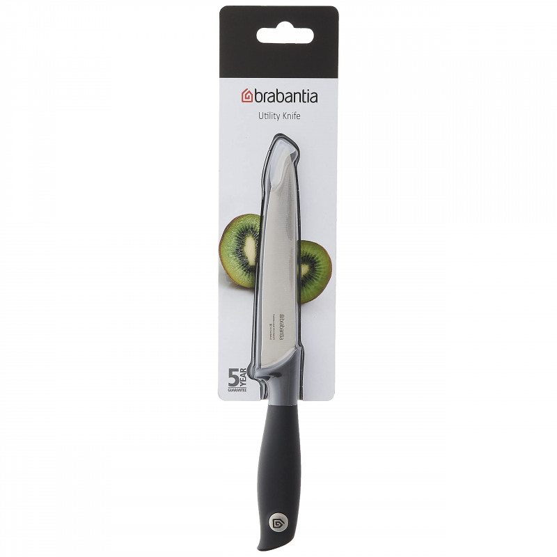 Μαχαίρι ξεφλουδίσματος Brabantia Tasty+ 1001166, 9 cm, Σκληρυμένος χάλυβας, Ανθεκτικό σε γρατζουνιές και διάβρωση, Σκούρο γκρι