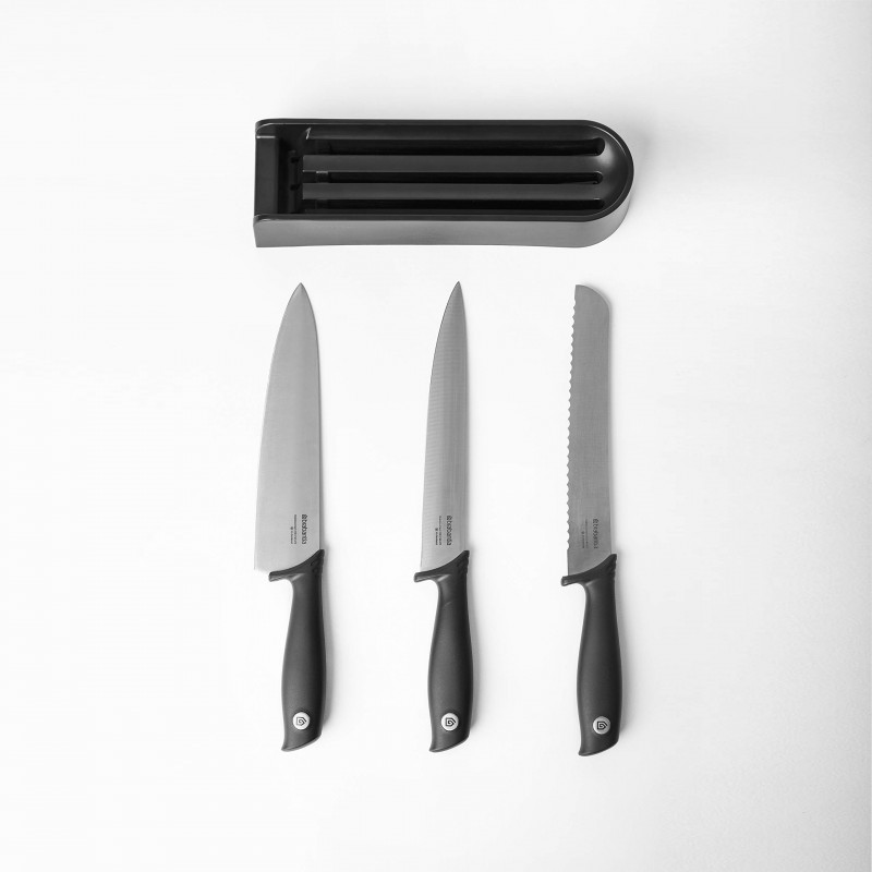 Σετ 3 μαχαιριών Brabantia Tasty+ 1001176, Σκληρυμένο ατσάλι, Ανθεκτικό σε γρατζουνιές και διάβρωση, Σκούρο γκρι