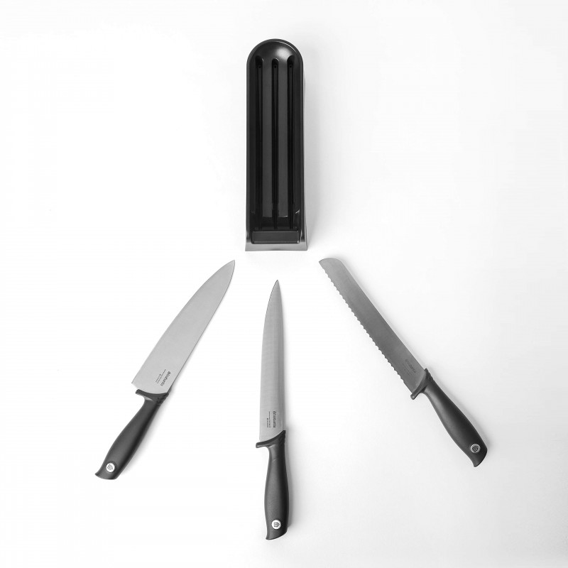 Σετ 3 μαχαιριών Brabantia Tasty+ 1001176, Σκληρυμένο ατσάλι, Ανθεκτικό σε γρατζουνιές και διάβρωση, Σκούρο γκρι