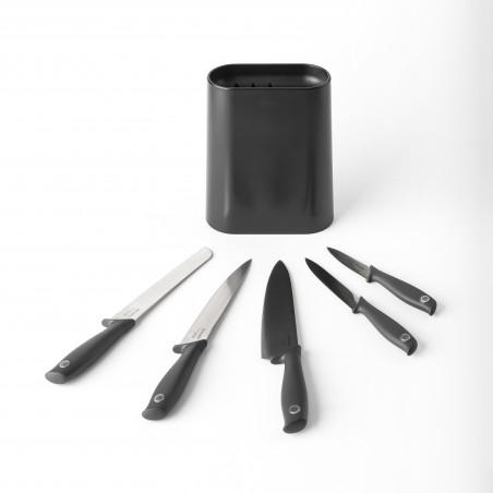Σετ 5 μαχαιριών Brabantia Tasty+ 1001177, Σκληρυμένος χάλυβας, Ανθεκτικός σε γρατζουνιές και διάβρωση, Σκούρο γκρι