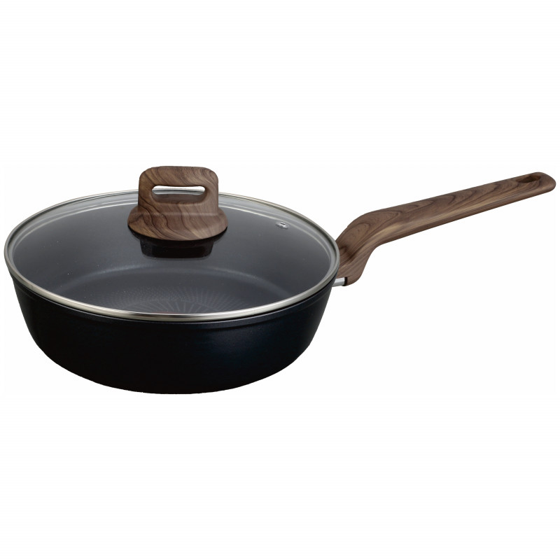 Βαθύ τηγάνι με καπάκι Oliver Voltz Paris OV54419F24CD, 24 cm, Αντικολλητική επίστρωση, Αισθητήρας θερμότητας, Επαγωγή, Μαύρο