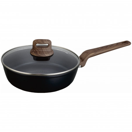 Βαθύ τηγάνι με καπάκι Oliver Voltz Paris OV54419F24CD, 24 cm, Αντικολλητική επίστρωση, Αισθητήρας θερμότητας, Επαγωγή, Μαύρο