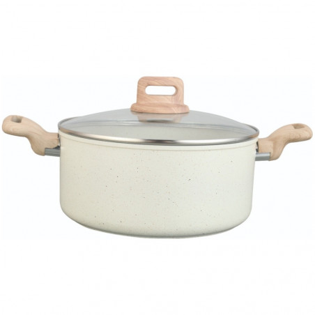 Κατσαρόλα Voltz Nice OV54418E24D, 24x15 cm, 6.5 l, Μαρμάρινο φινίρισμα, Επαγωγή, Κρέμα μελανζέ