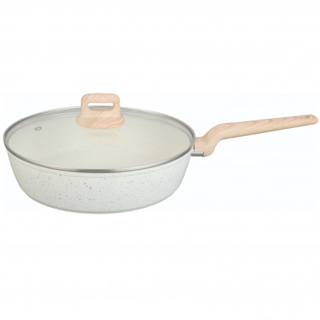 Βαθύ τηγάνι με καπάκι Voltz Nice OV54419E24CD, 24x6.3 cm, Μαρμάρινο φινίρισμα, Επαγωγή, Κρέμα μελανζέ
