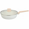 Βαθύ τηγάνι με καπάκι Voltz Nice OV54419E24CD, 24x6.3 cm, Μαρμάρινο φινίρισμα, Επαγωγή, Κρέμα μελανζέ