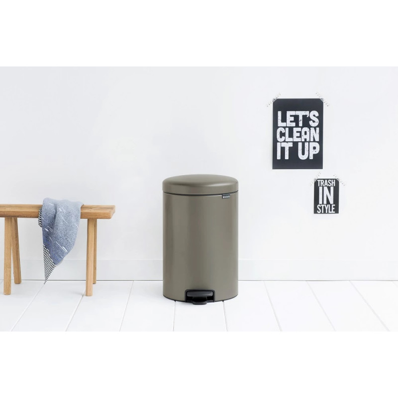 Κάδος απορριμμάτων με πεντάλ Brabantia NewIcon 649042, 20 l, Ομαλό κλείσιμο, Αντιολισθητική βάση, Γκρι