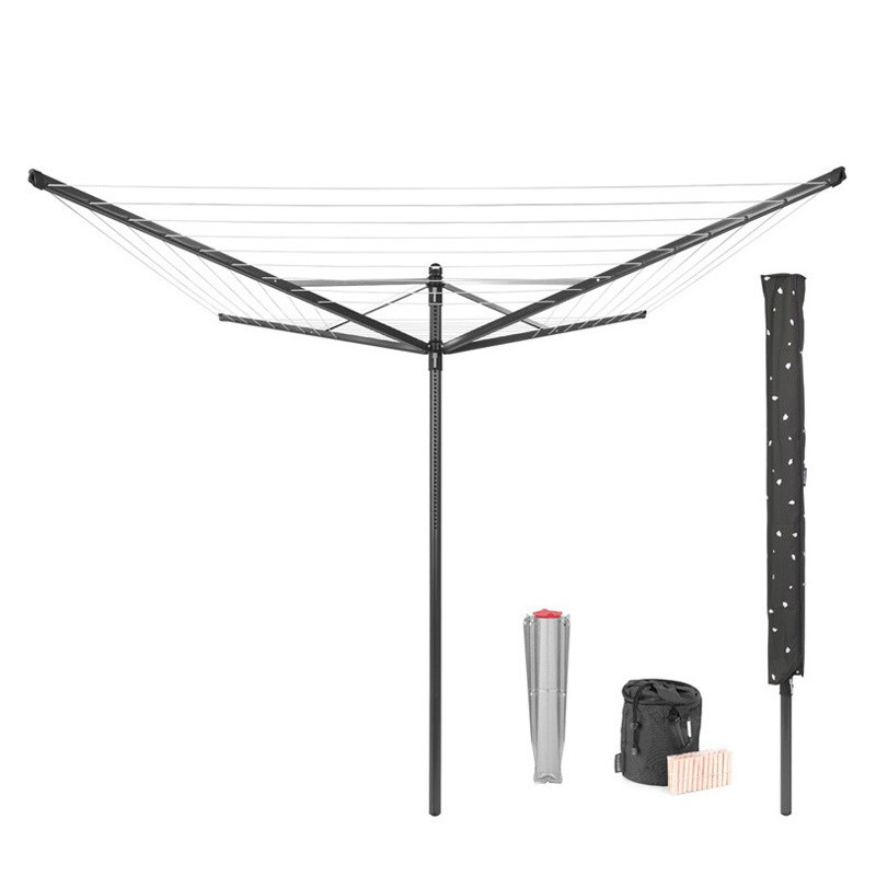 Brabantia Lift-O-Matic outdoor space 1003467, 50 m, Ρυθμιζόμενο ύψος, Μεταλλική ακίδα εκσκαφής, Θήκη, Τσάντα με κλιπς, Ανθεκτικό στη διάβρωση, Μαύρο