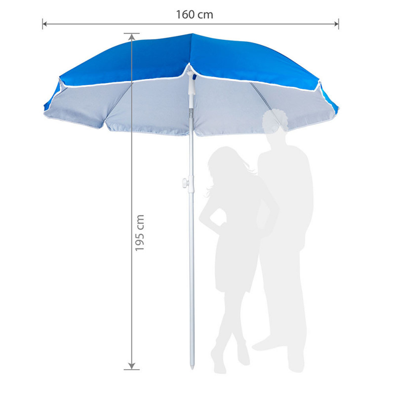 Ομπρέλα παραλίας MUHLER 2119 1008628, Ø160 cm, 195 cm ύψος, 8 νευρώσεις, UV προστασία UPF 50+, Βραχίονας Breakaway, Μπλε