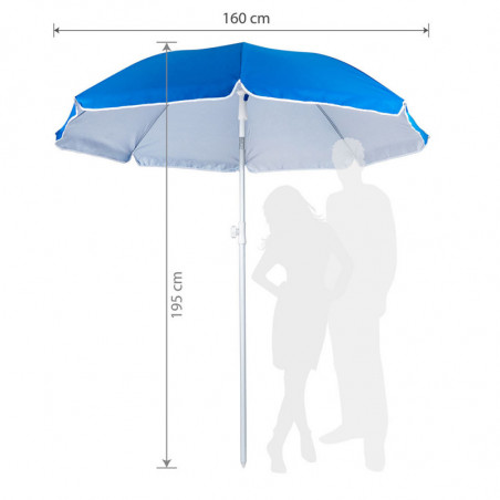 Ομπρέλα παραλίας MUHLER 2119 1008628, Ø160 cm, 195 cm ύψος, 8 νευρώσεις, UV προστασία UPF 50+, Βραχίονας Breakaway, Μπλε