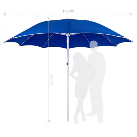 Ομπρέλα παραλίας MUHLER 2117 1008638, Ø190 cm, 210 cm ύψος, 10 νευρώσεις, UV προστασία UPF 50+, Μπλε