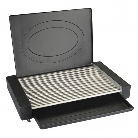 Ηλεκτρική σχάρα με καπάκι Rosberg R51015M, 1800W, 35x22 cm, 12 σωληνωτές νευρώσεις, δίσκος λίπους, Μαύρο