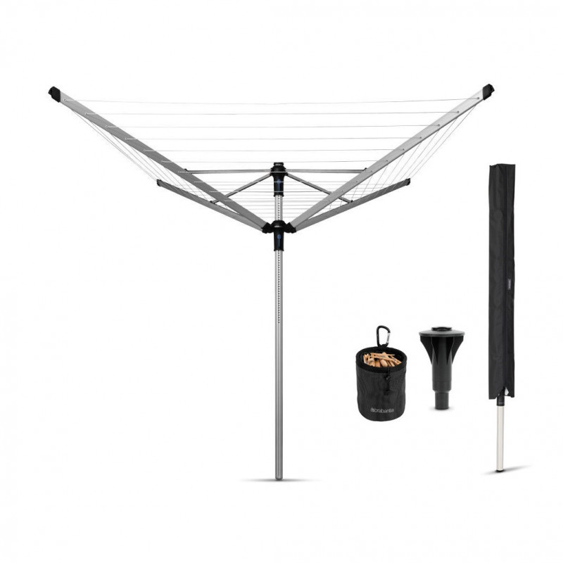 Εξωτερική απλώστρα Brabantia Lift-O-Matic Advance 90300253, 50 μ., Ρυθμιζόμενο ύψος, Βάση για στερέωση στο τσιμέντο, Θήκη, Τσάντα με μανταλάκια, Ανθεκτική στη διάβρωση, Ανοξείδωτο