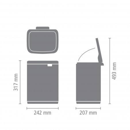 Κάδος Brabantia Bo Small 1006629, 7 L, Ομαλό και αθόρυβο άνοιγμα, Αντιολισθητική βάση, Μαύρο