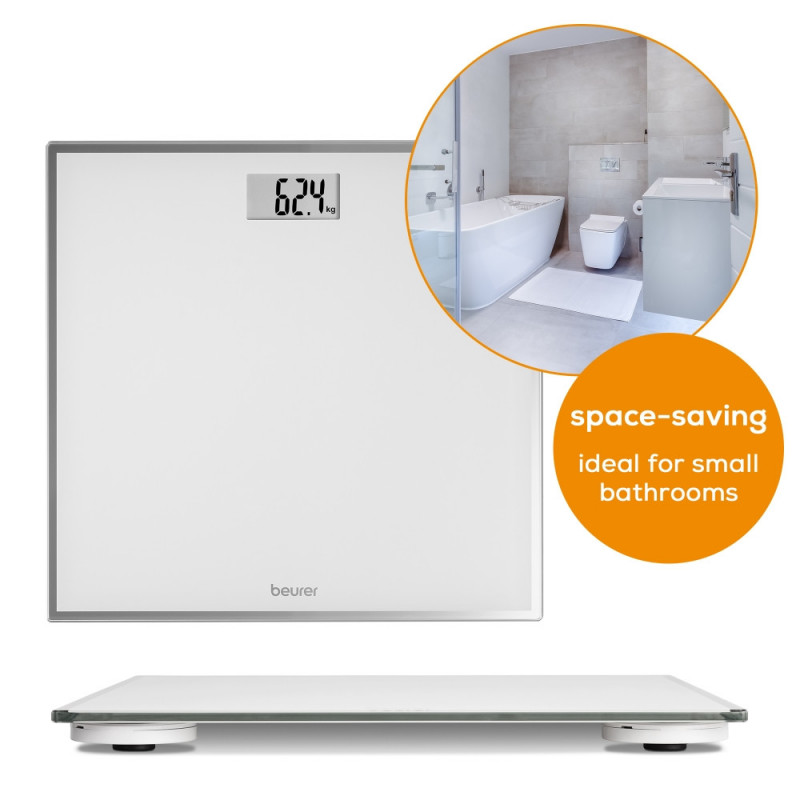 Beurer GS 120 Kompakt, Μέχρι 150 κιλά, LCD, Αυτόματη ενεργοποίηση/απενεργοποίηση, Μεγάλα ψηφία, Αναμονή ανάγνωσης, Λευκό