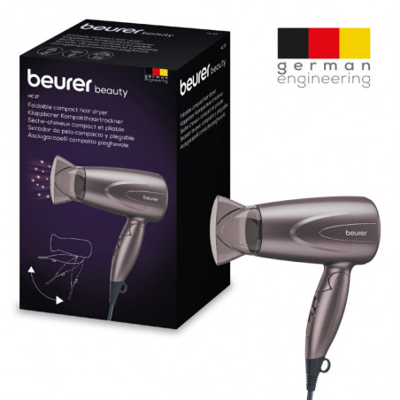 Στεγνωτήρας μαλλιών Beurer HC 17, 1300 W, 2 ταχύτητες, 2 επίπεδα, Πτυσσόμενη λαβή, Λεπτό ακροφύσιο, Συμπυκνωτής, Γκρι