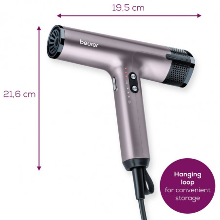 Στεγνωτήρας μαλλιών Beurer HC 100, 1700W, 4 ρυθμίσεις, Ενσωματωμένη μνήμη, Οθόνη LED, Μαγνητικά εξαρτήματα, Ιονισμός, Μωβ
