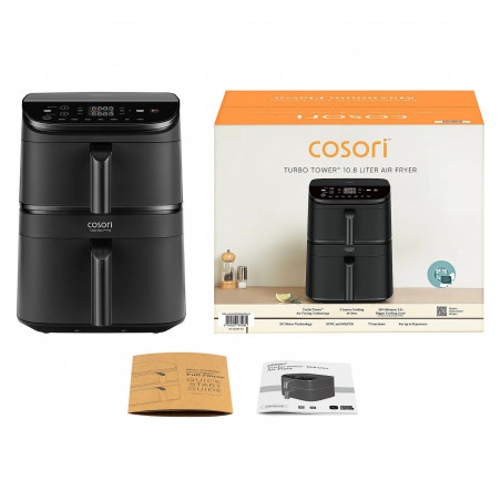 Cosori CAF-DC121 Turbo Tower Διπλή φριτέζα ζεστού αέρα, 2630W, 4.3/6.5 L, 7 προγράμματα, 30-230C, έλεγχος αφής, χρονοδιακόπτης, κρύοι τοίχοι, μαύρο