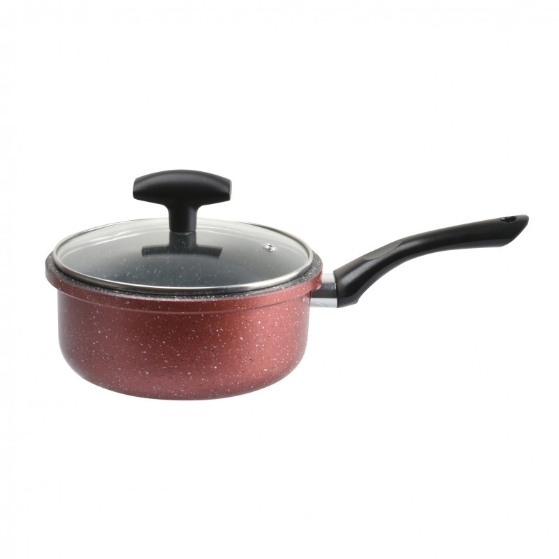 Κατσαρόλα με καπάκι Rosberg R51321G16, 16 cm, 1.6 l, Μαρμάρινο φινίρισμα, Επαγωγή, Μπορντώ μελανζέ