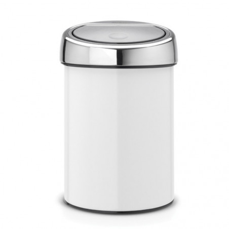 Brabantia Touch Bin 647216, 3 L, Ομαλό και αθόρυβο άνοιγμα, Επίτοιχη τοποθέτηση, Λευκό