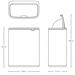 Κάδος απορριμμάτων Brabantia Bo Touch 1001274, 60 λίτρα, Ομαλό και αθόρυβο άνοιγμα, Μεγάλο άνοιγμα, Ανθεκτικό στα αποτυπώματα, Μαύρο/ματ